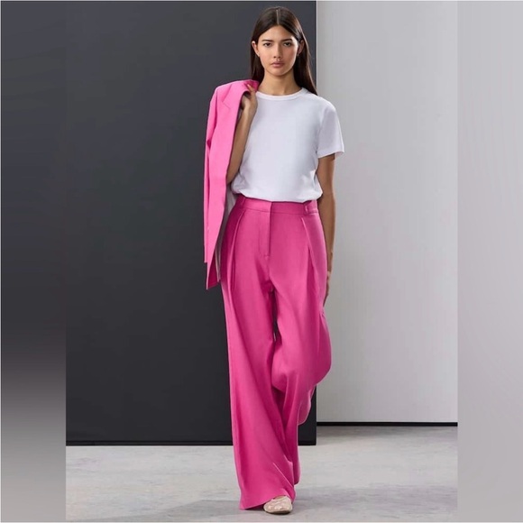 🏷️Zara Fuschia Pink Wide Leg Trouser Pants High Rise Office Siren menswear - Picture 2 of 11
